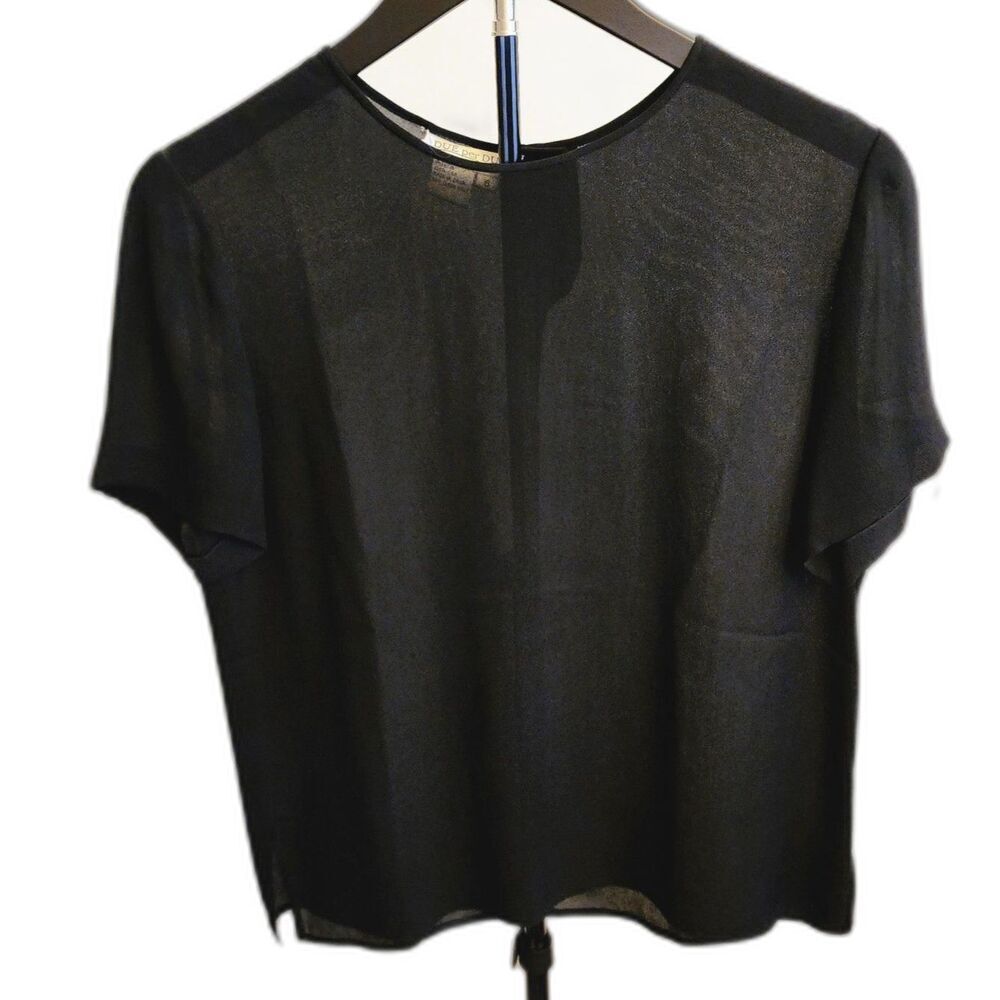 Due per Due 100% Silk Black Sheer Top Size 6